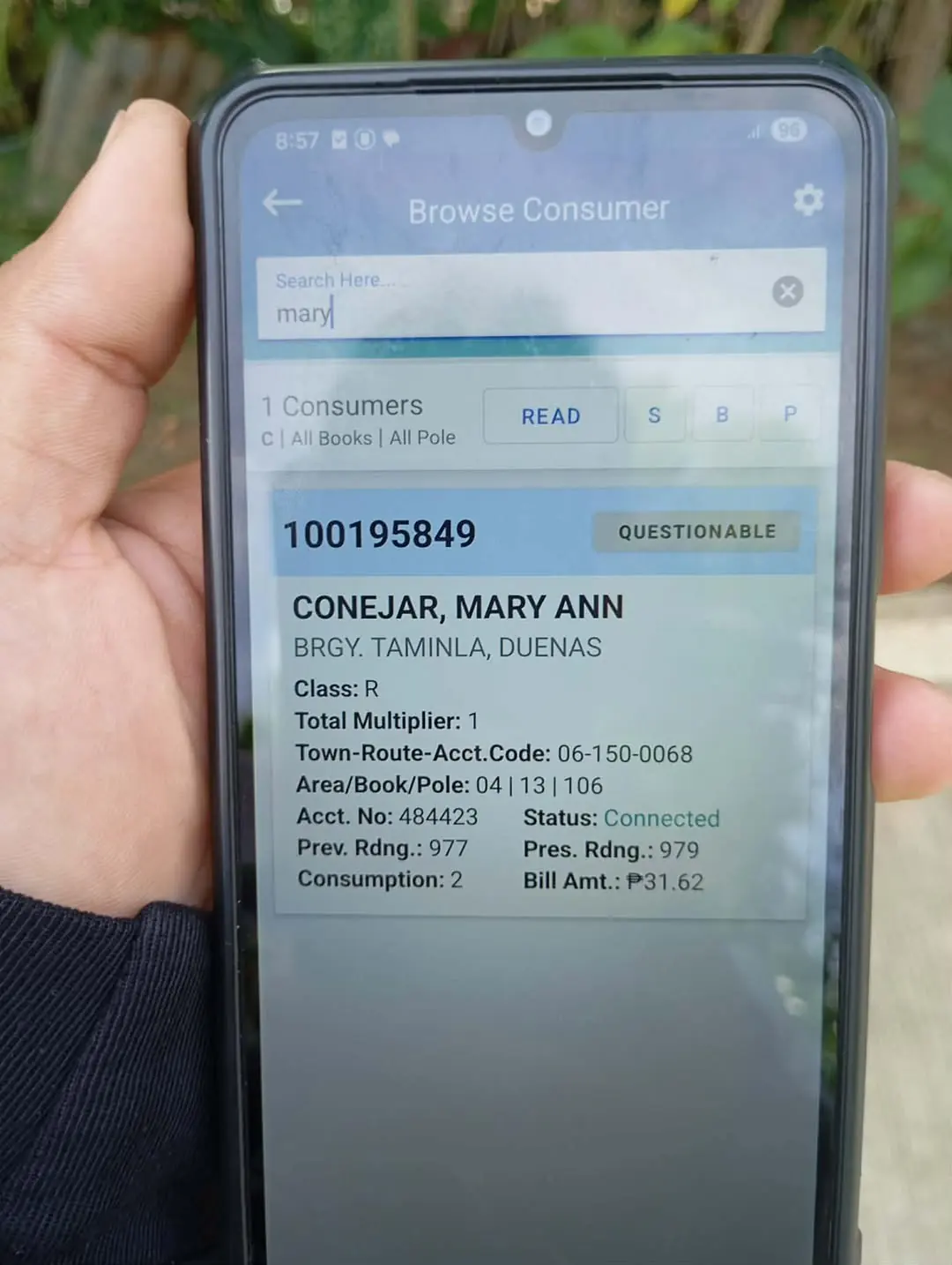 Customer-provided electricity bill photograph supporting a reported reduction to ₱31