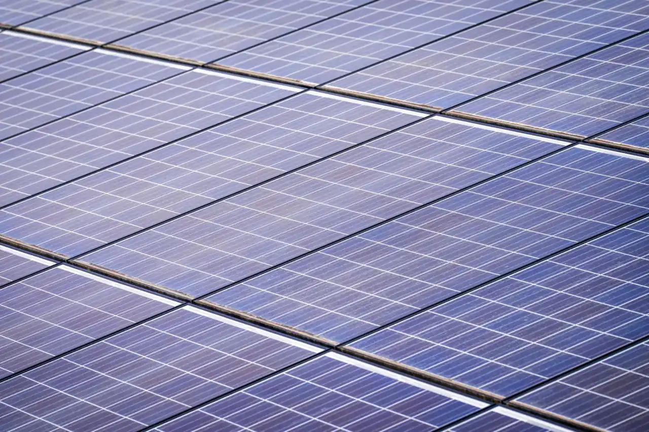 Rows of high-efficiency photovoltaic panels ready for solar energy production